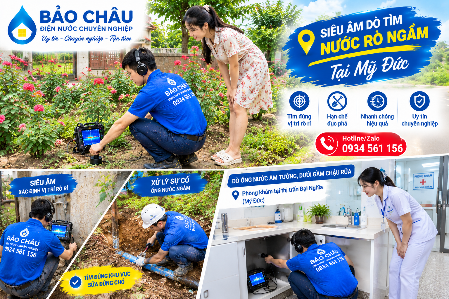 Siêu âm và xử lý ống nước rò rỉ âm nền tại Mỹ Đức