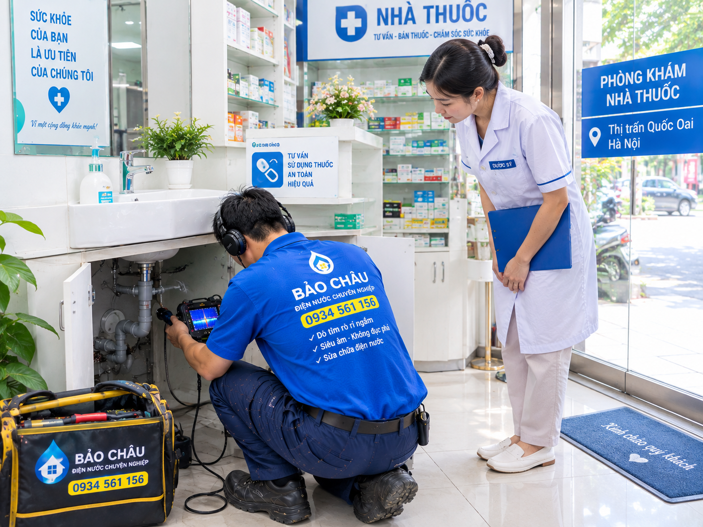 Siêu âm nước rò rỉ âm tường - âm nền ở Quốc Oai