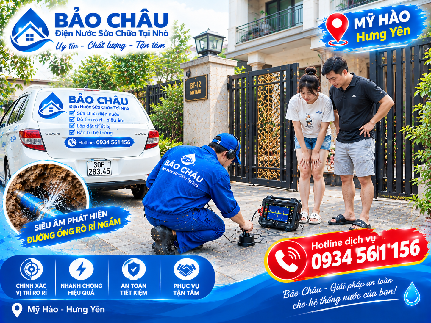 Siêu âm tìm đường ống nước rò ngầm tại Mỹ Hào