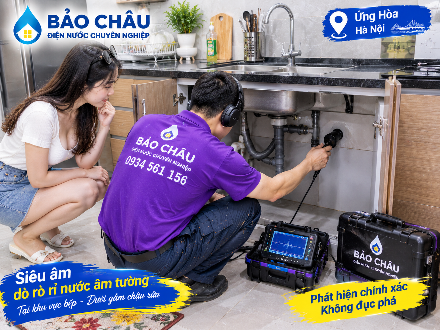 Dò tìm ống nước bục vỡ rò âm nền tại Ứng Hòa 