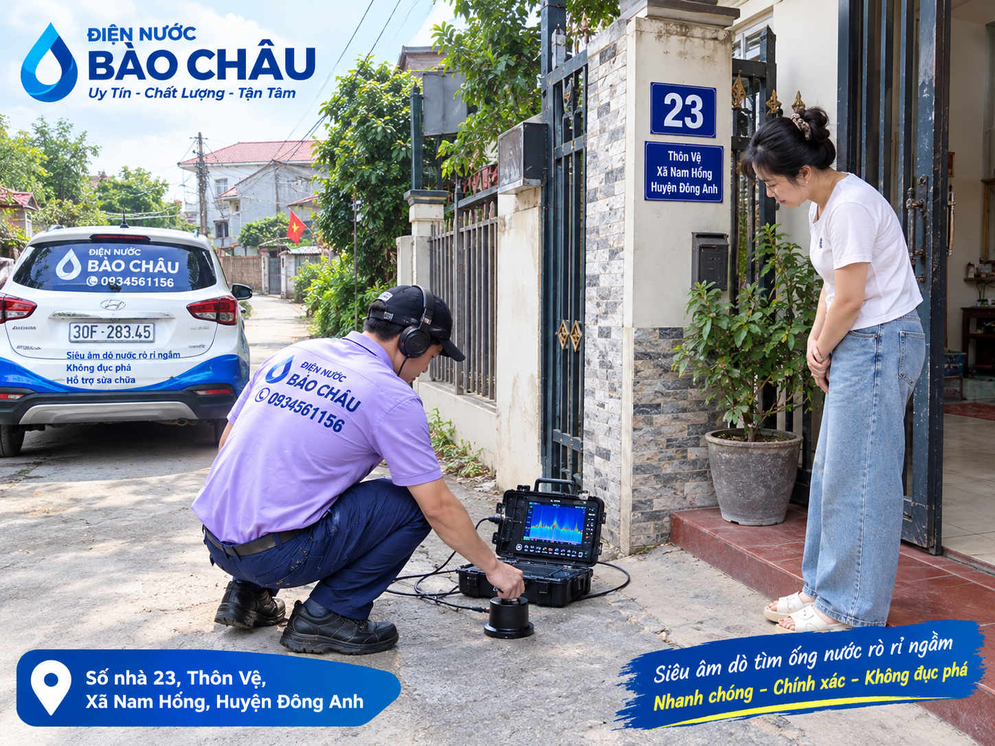 Siêu âm tìm điểm nước rò âm tường - âm nền tại Đông Anh