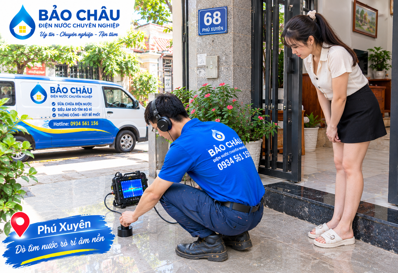 Dò ống nước rò rỉ âm tường âm nền tại Phú Xuyên