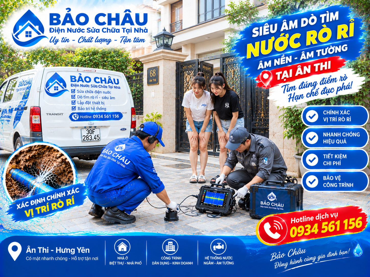 Siêu âm tìm thất thoát nước âm nền, âm tường tại Ân Thi