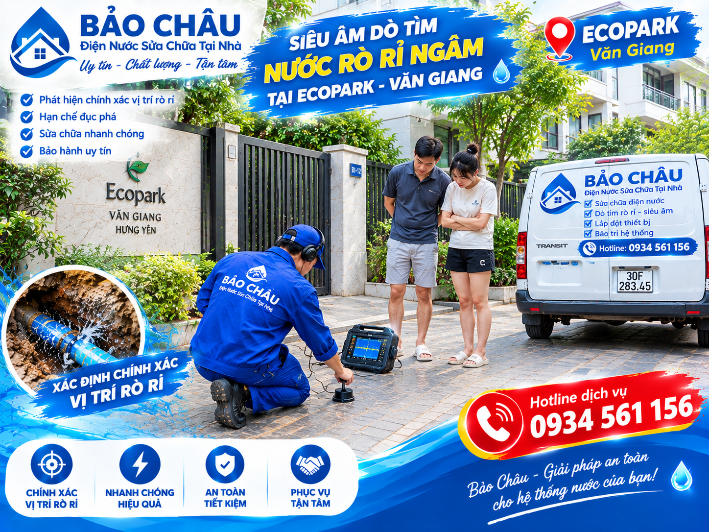 Siêu âm tìm ống nước ngầm rò rỉ tại Văn Giang – Hưng Yên