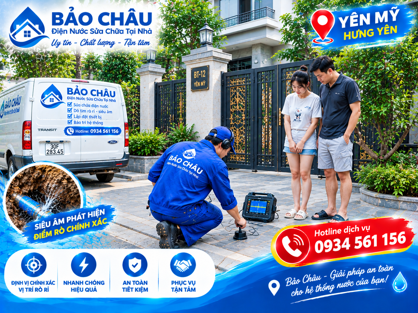 Dịch vụ siêu âm dò nước rò âm nền tại Yên Mỹ 
