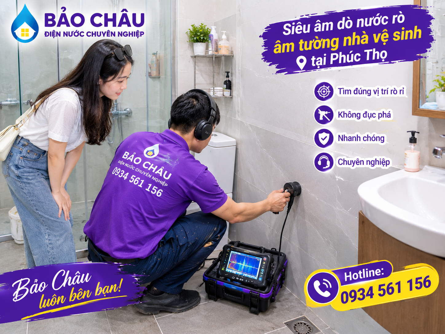 Siêu âm ống nước bục vỡ rò ngầm tại Phúc Thọ 