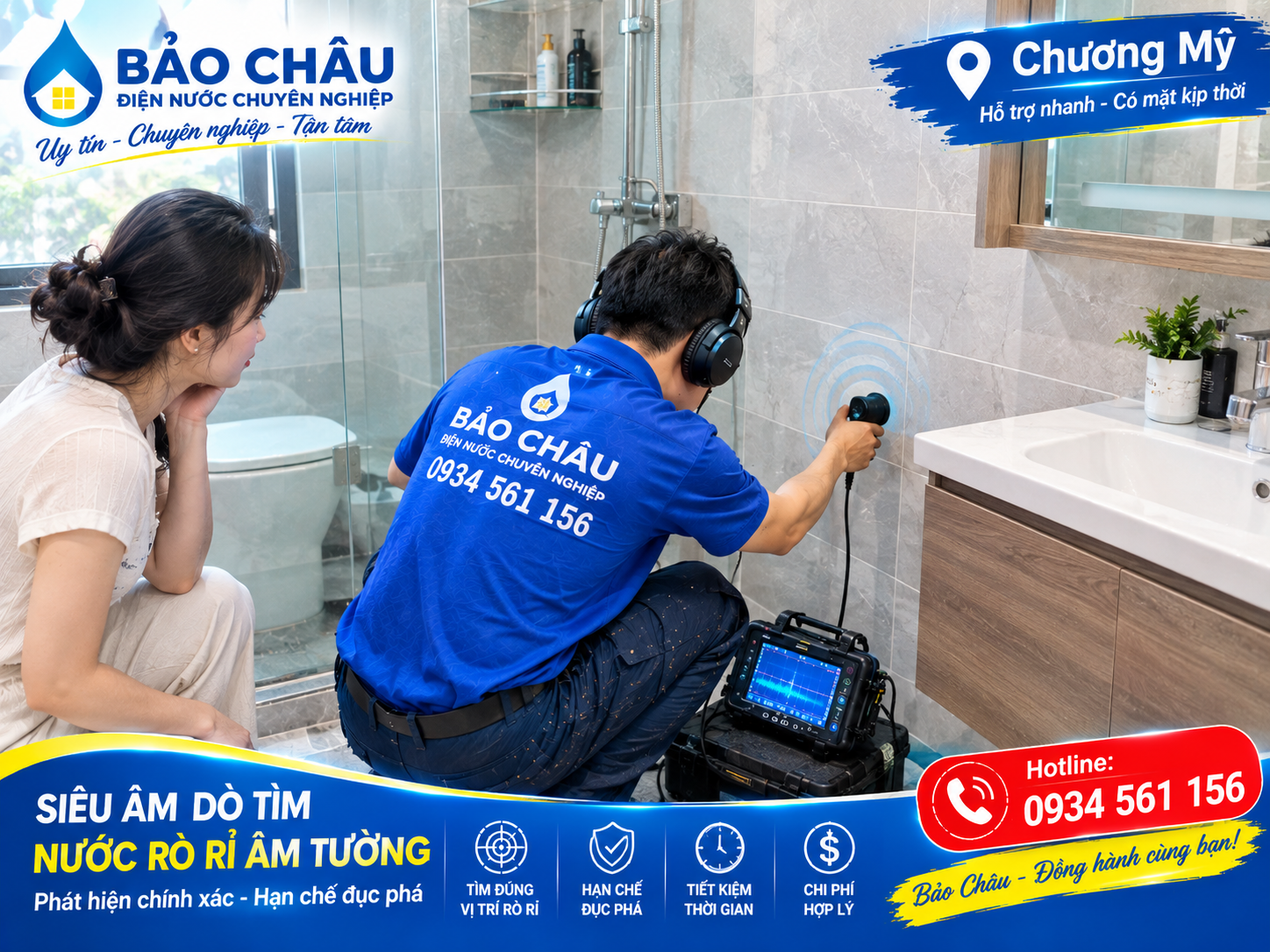 Dò tìm đường ống nước rò rỉ âm tường tại Chương Mỹ