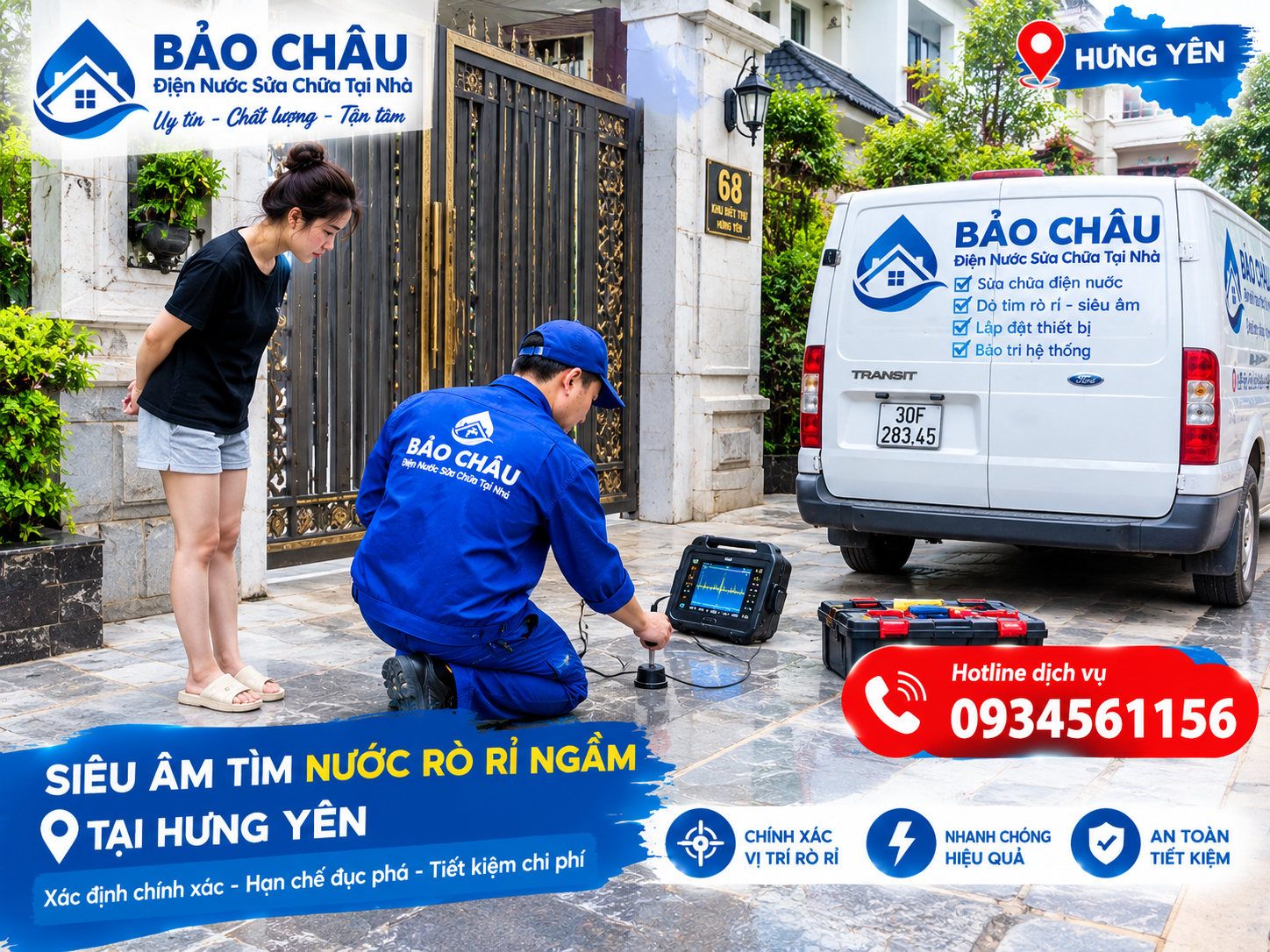 Siêu âm dò tìm ống nước nứt vỡ âm nền rò rỉ ngầm tại Hưng Yên