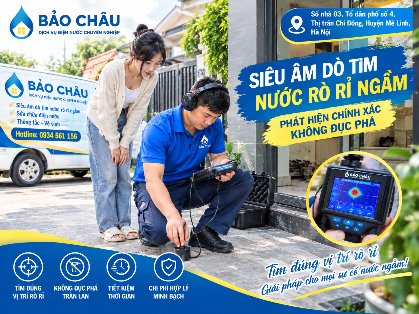Dò tìm ống nước bục vỡ âm nền tại Mê Linh 