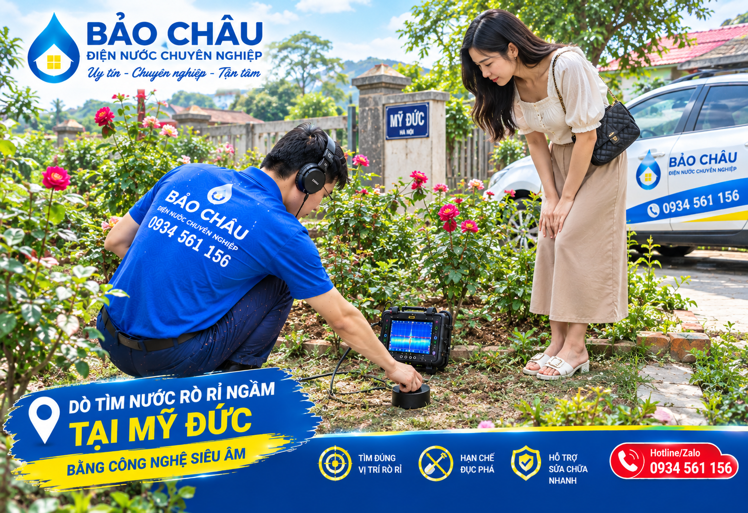 Dò đường ống nước rò rỉ âm nền tại Mỹ Đức