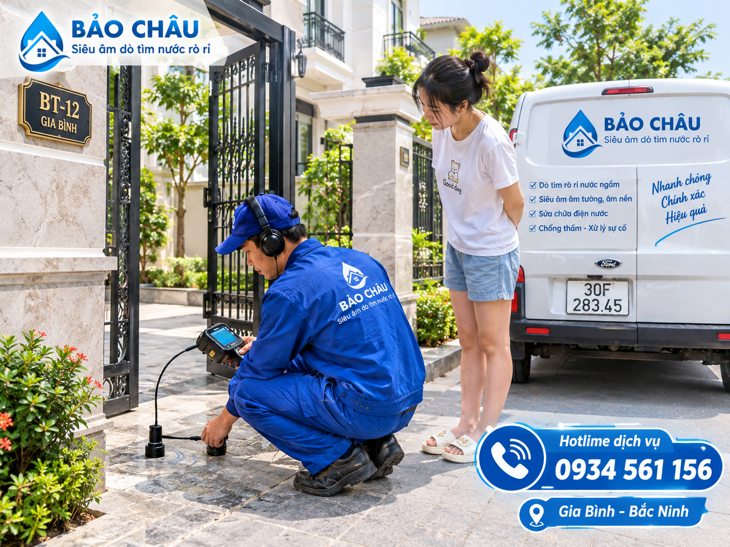 Siêu âm tìm ống nước nứt vỡ rò ngầm tại Gia Bình