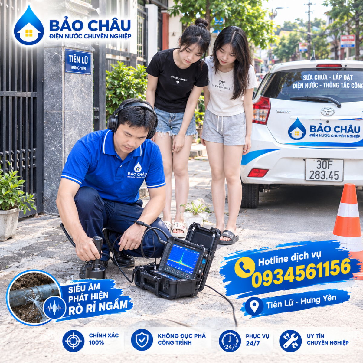 Siêu âm dò ống nước vỡ nứt rò ngầm tại Tiên Lữ