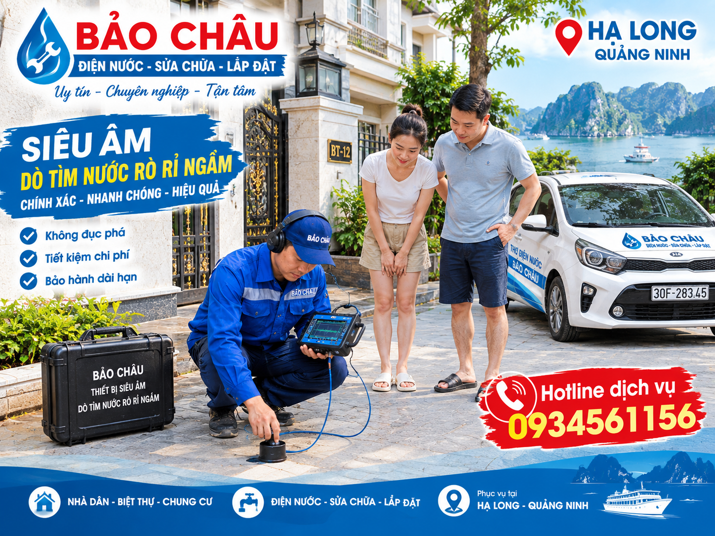Dò tìm nước rò rỉ âm nền tại Hạ Long bằng máy siêu âm