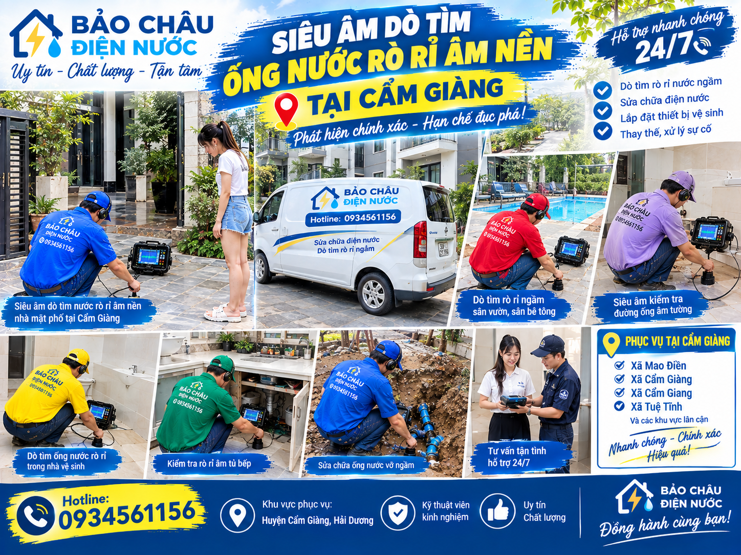 Siêu âm và sửa ống nước rò rỉ ngầm tại Cẩm Giàng