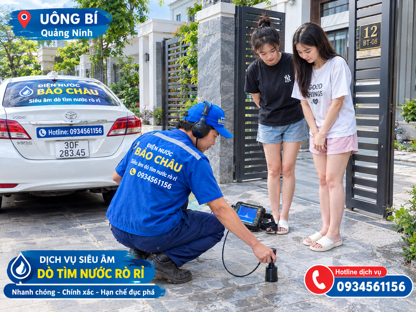 Siêu âm dò tìm ống nước rò rỉ ngầm tại Uông Bí