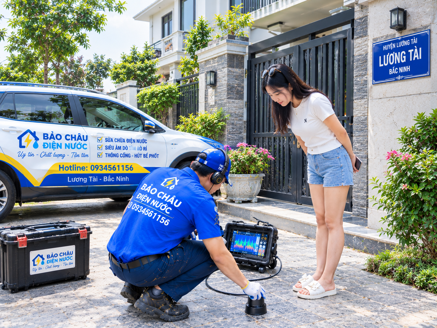 Siêu âm tìm ống nước nứt vỡ rò ngầm tại Lương Tài