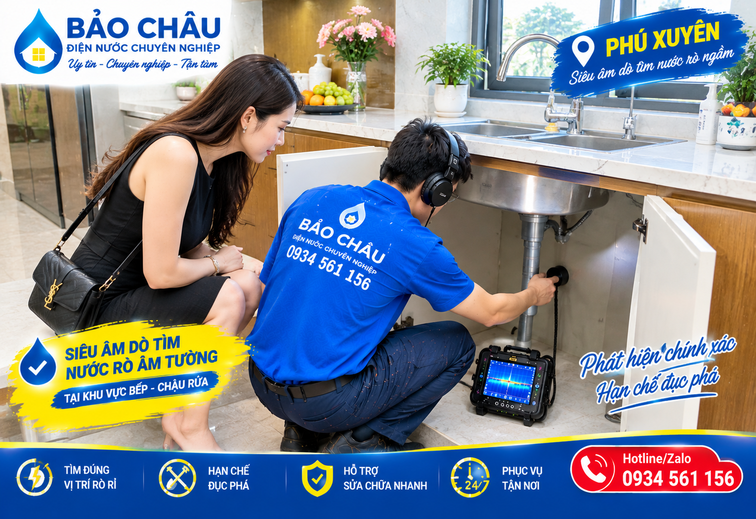 Dò tìm nước rò rỉ âm tường ở Phú Xuyên