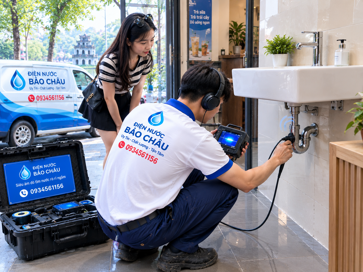Siêu âm dò tìm nước rò rỉ ngầm tại Hoàn Kiếm 