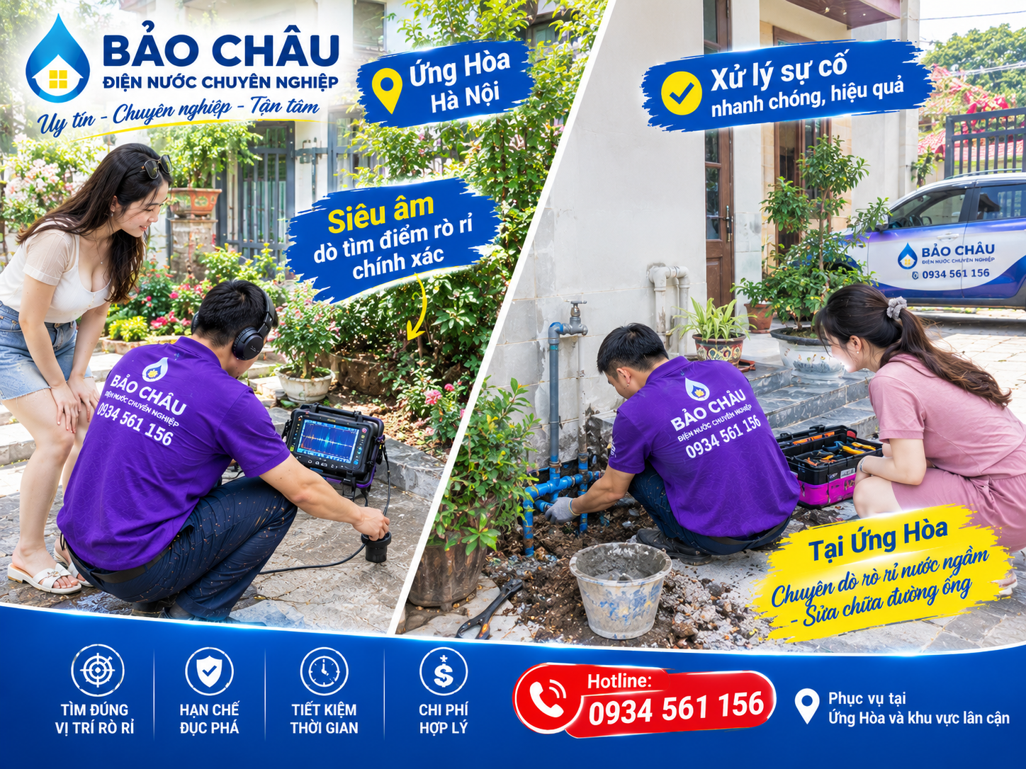 Siêu âm và sửa chữa ống nước rò âm nền tại Ứng Hoà