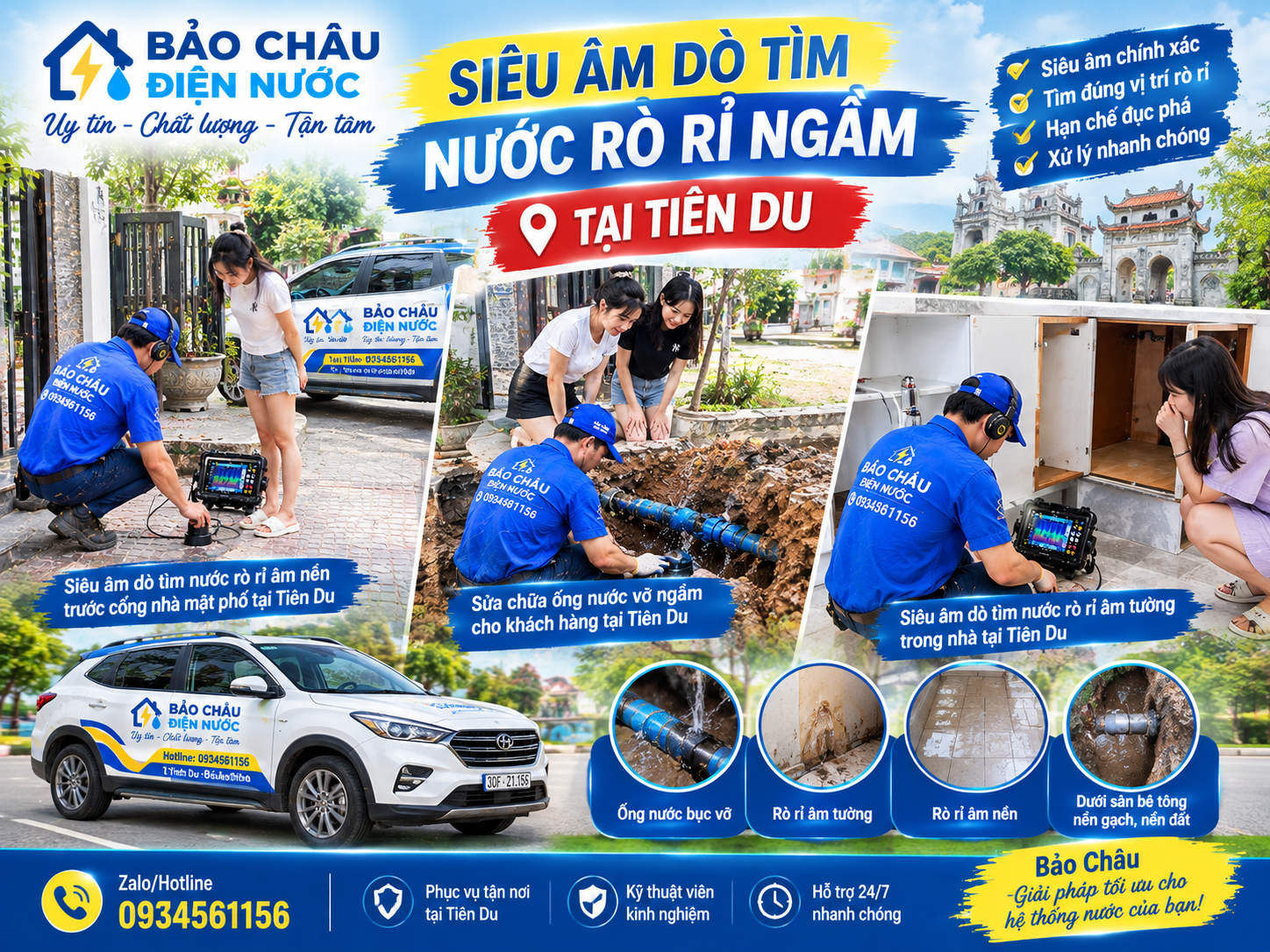 Siêu âm và sửa chữa ống nước bục vỡ ngầm tại Tiên Du