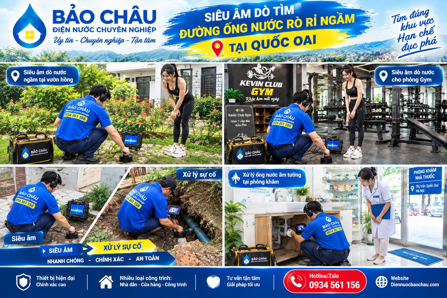 Siêu âm và xử lý ống nước rò rỉ ngầm tại Quốc Oai