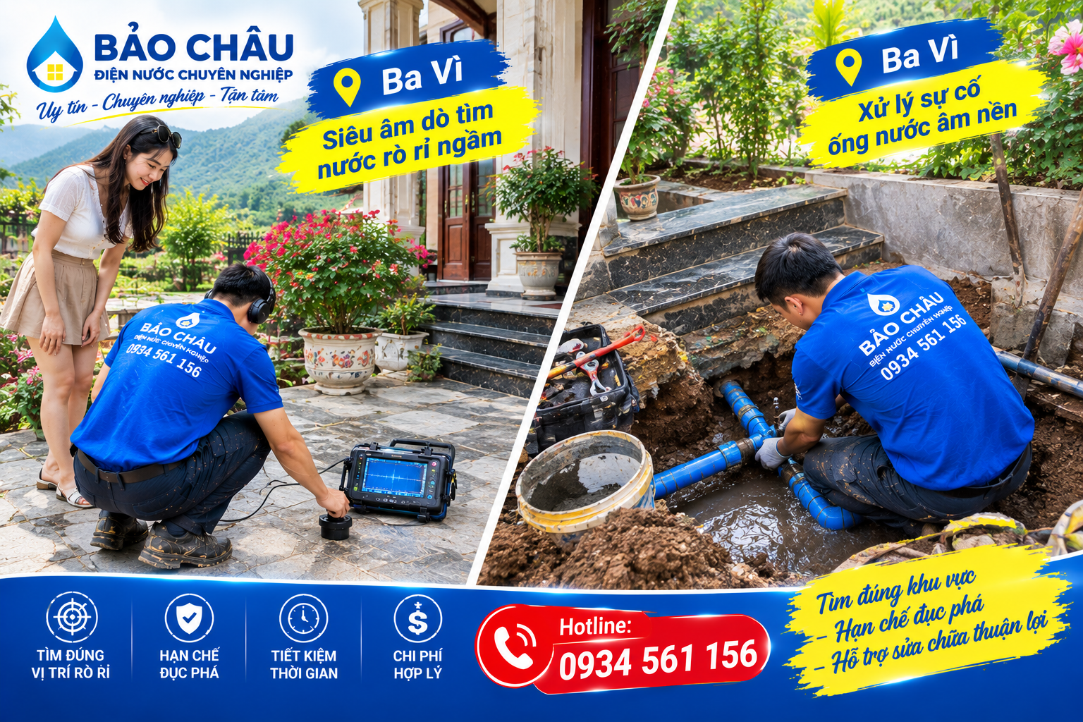 Siêu âm và sửa ống nước rò rỉ ngầm tại Ba Vì