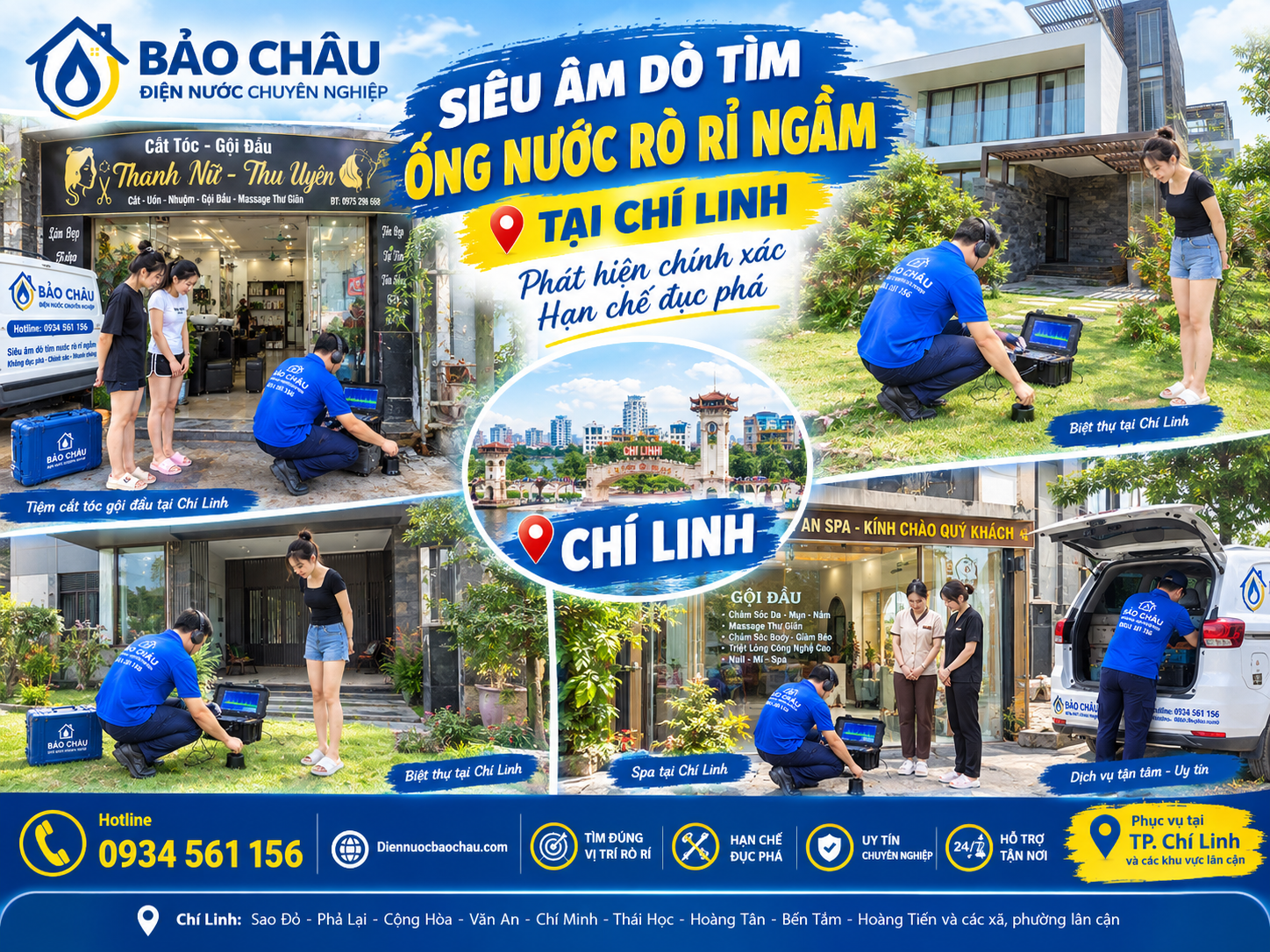 Siêu âm và sửa chữa ống nước rò rỉ âm nền tại Chí Linh