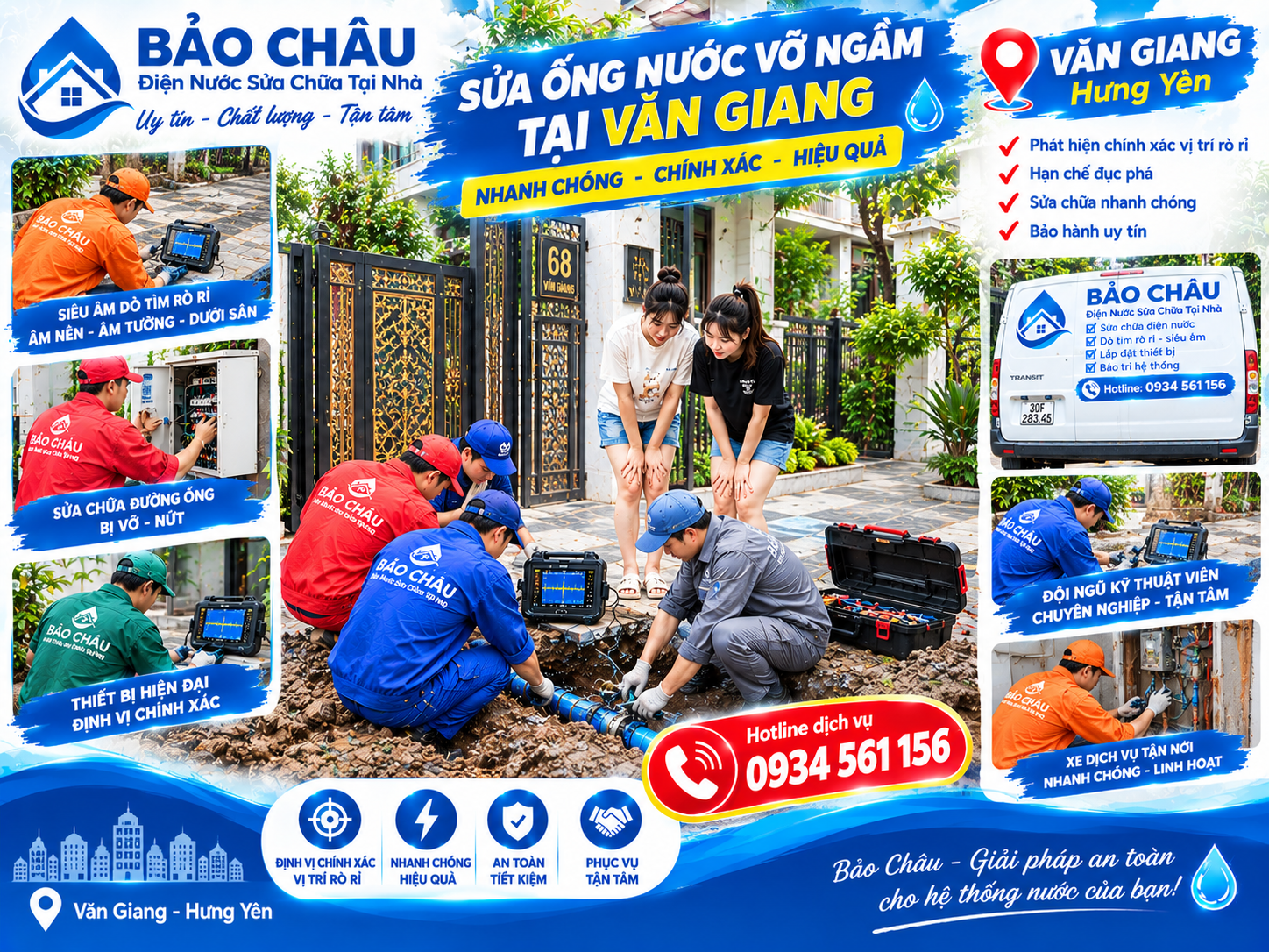 Siêu âm và sửa chữa ống nước rò ngầm ở Văn Giang