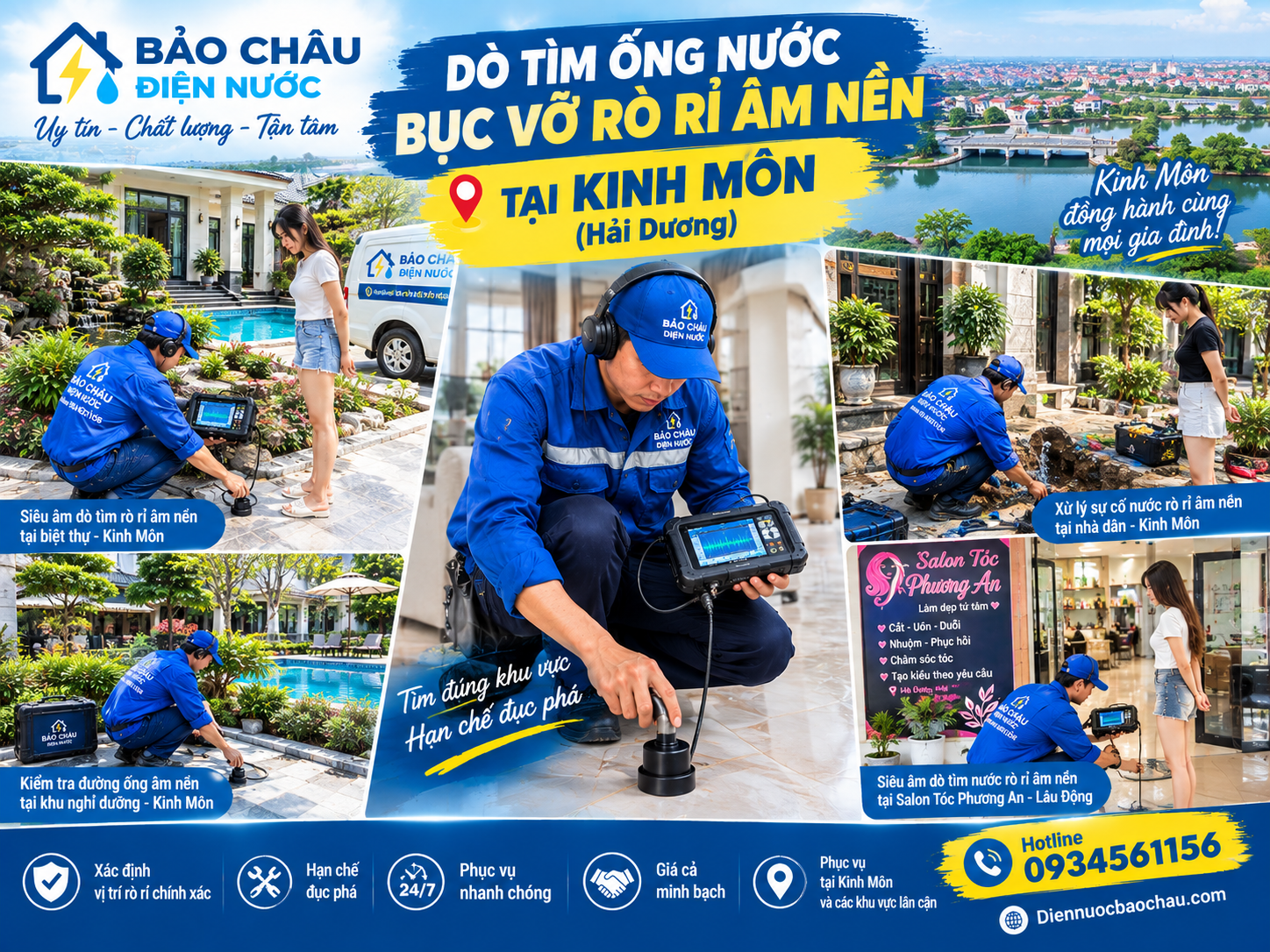 Siêu âm dò tìm và sửa ống nước rò rỉ âm nênf tại Kinh Môn