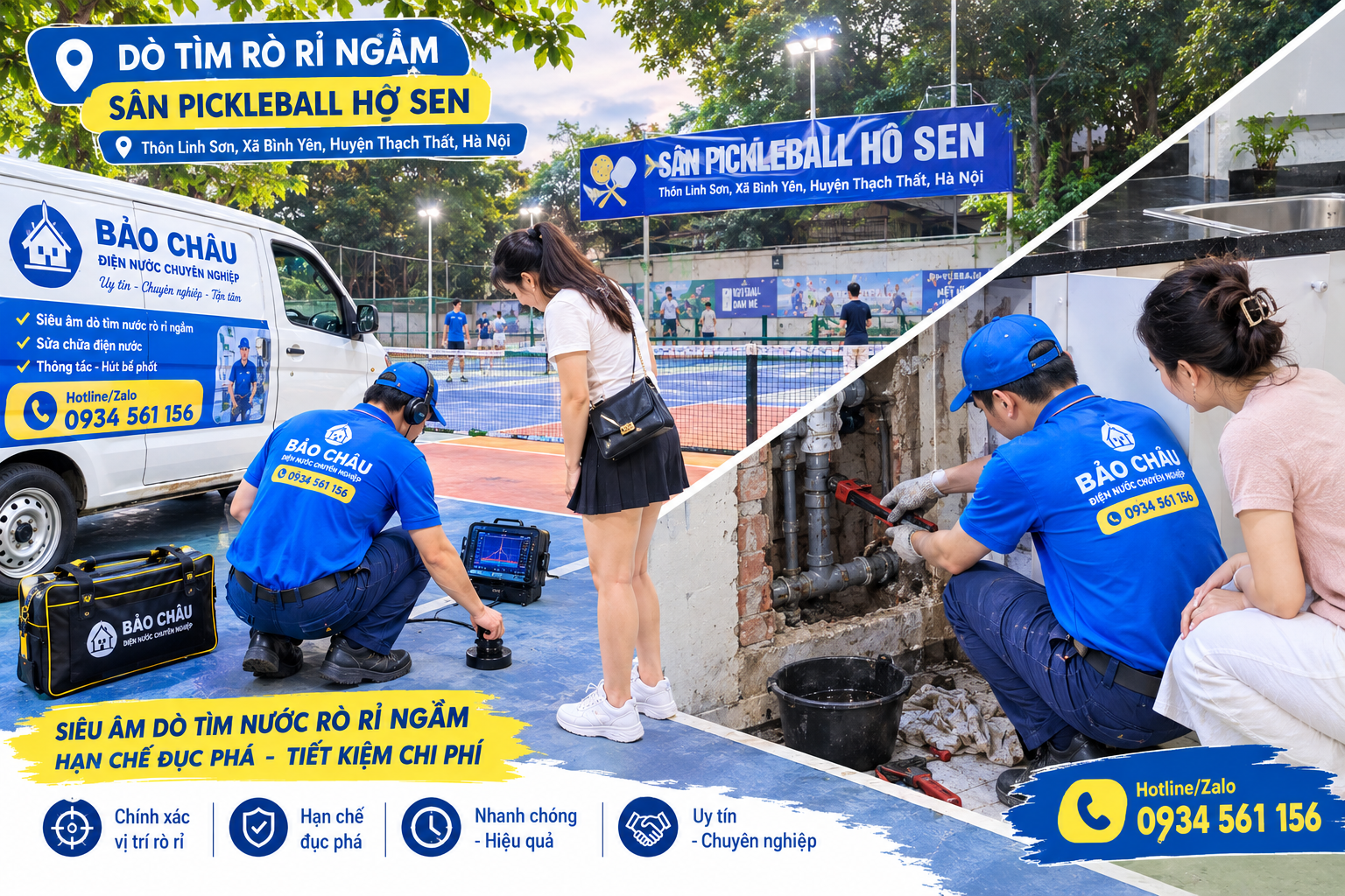 Siêu âm và xử lý nước rò rỉ âm nền tại Thạch Thất
