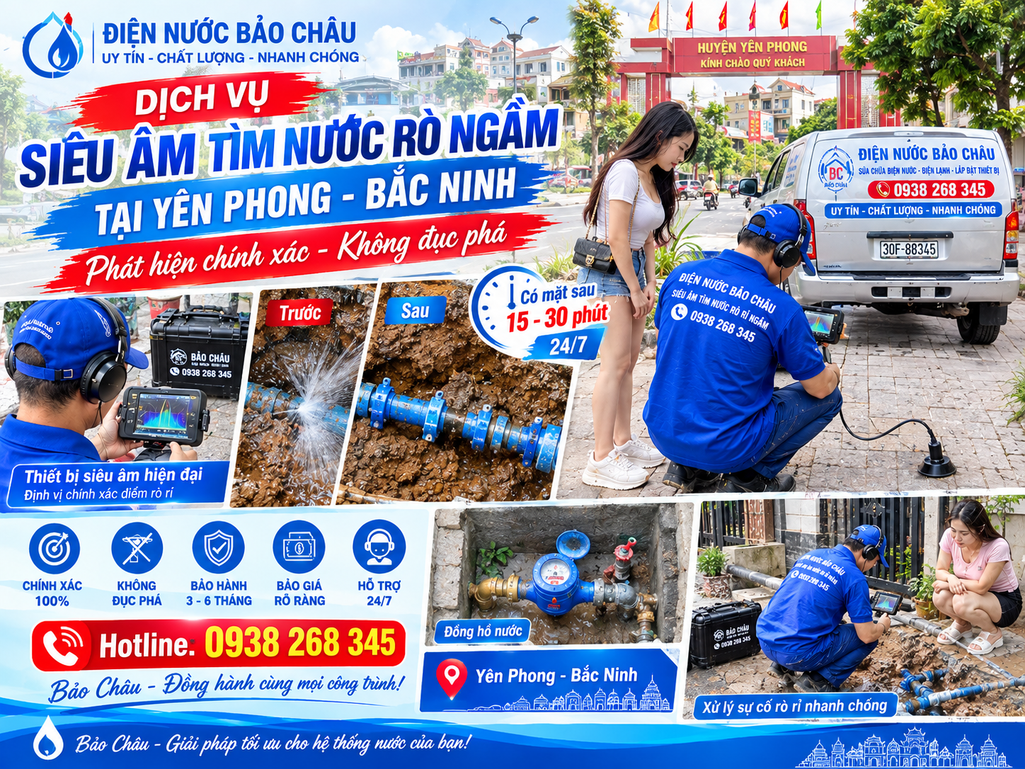 Siêu âm và sửa ống nước rò ngầm tại Yên Phong