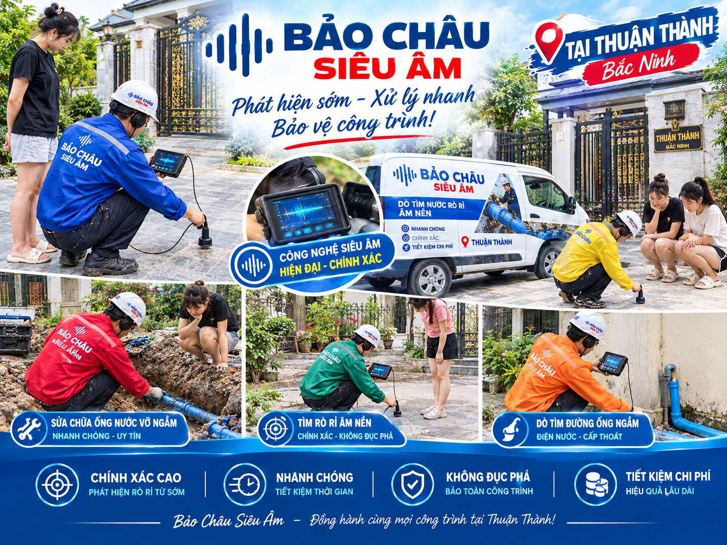 Siêu âm và sửa nước rò rỉ ngầm tại Thuận Thành