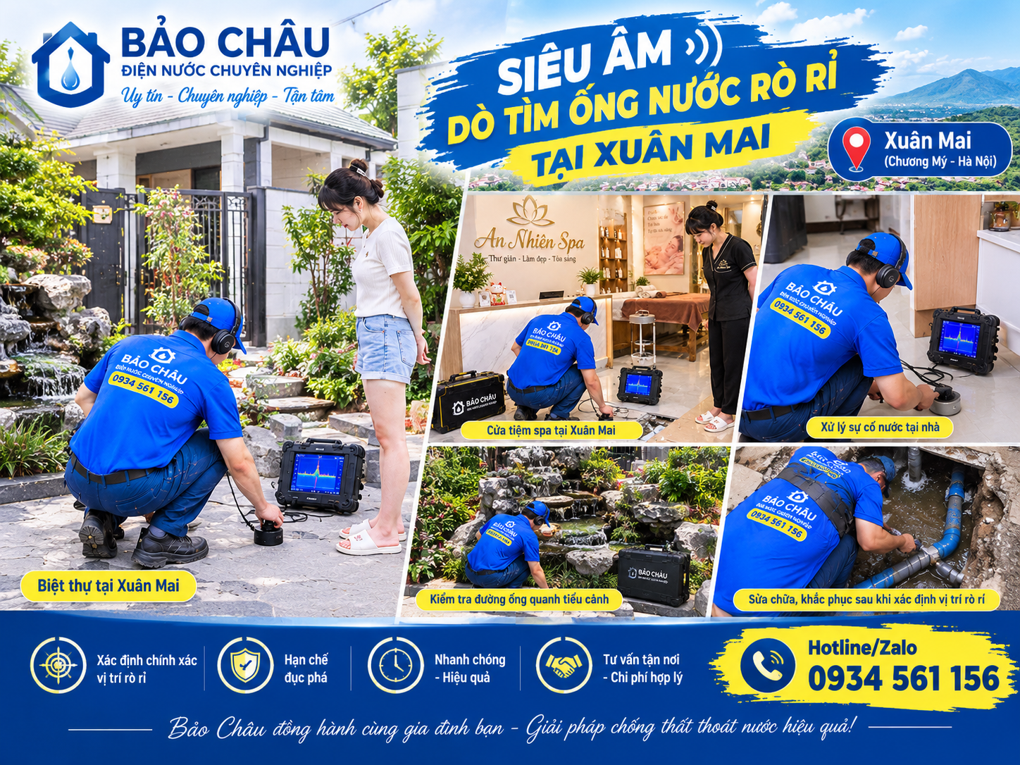 Siêu âm và sửa ống nước rò rỉ ngầm tại Xuân Mai