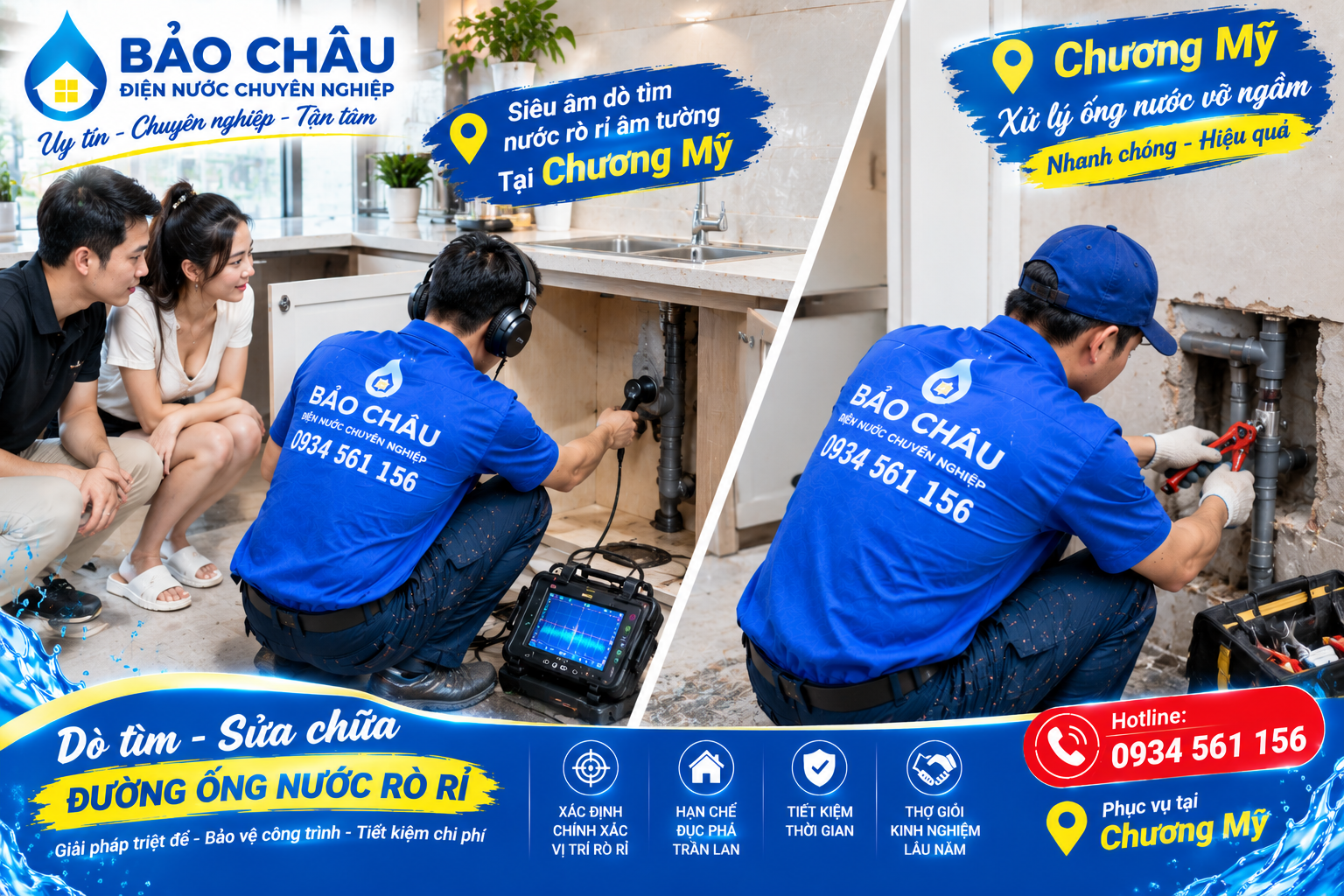 Siêu âm và xử lý đường ống nước âm nền tại Chương Mỹ 