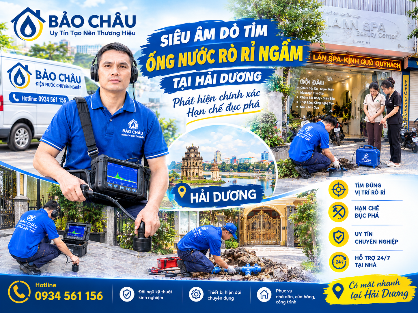 Siêu âm và xử lý đường ống nước rò rỉ ngầm tại Hải Dương