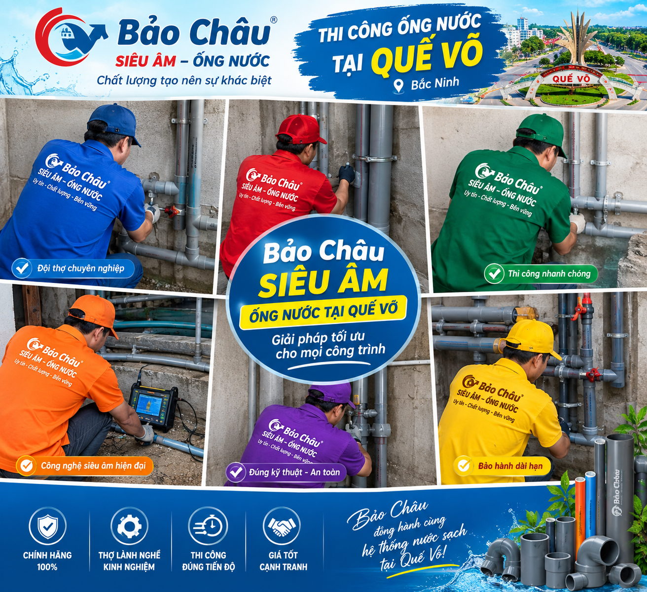 Siêu âm và sửa ống nước bục vỡ, rò rỉ âm nền tại Quế Võ