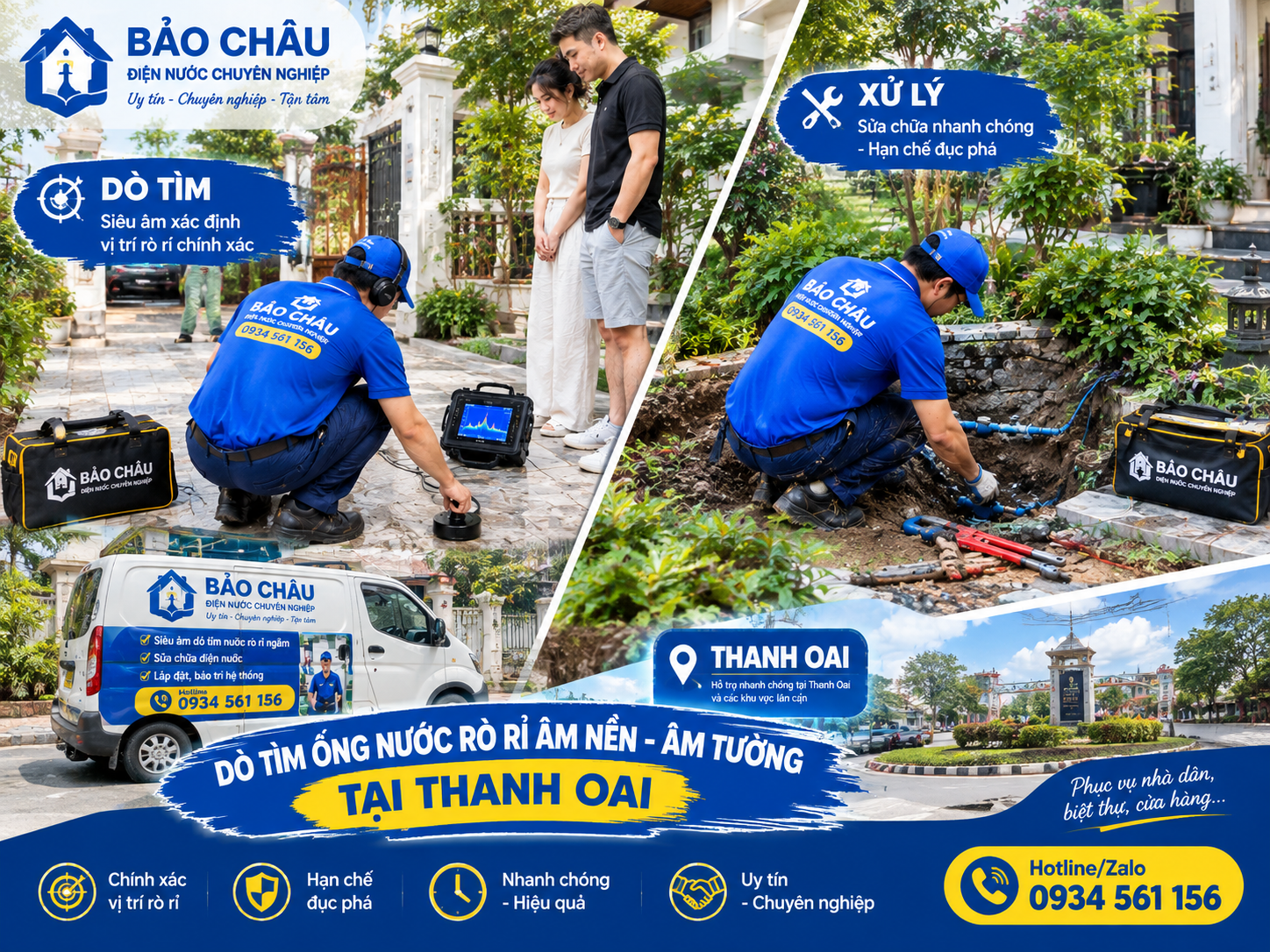 Siêu âm và xử lý ống nước rò rỉ ngầm tại Thanh Oai