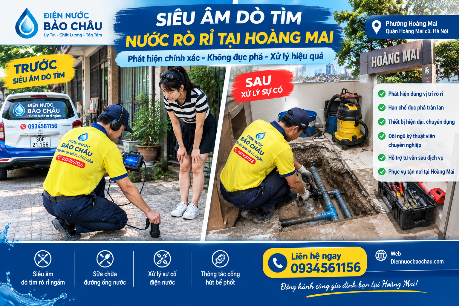 Siêu âm và xử lý sự cố nước rò rỉ ngầm ở Hoàng Mai