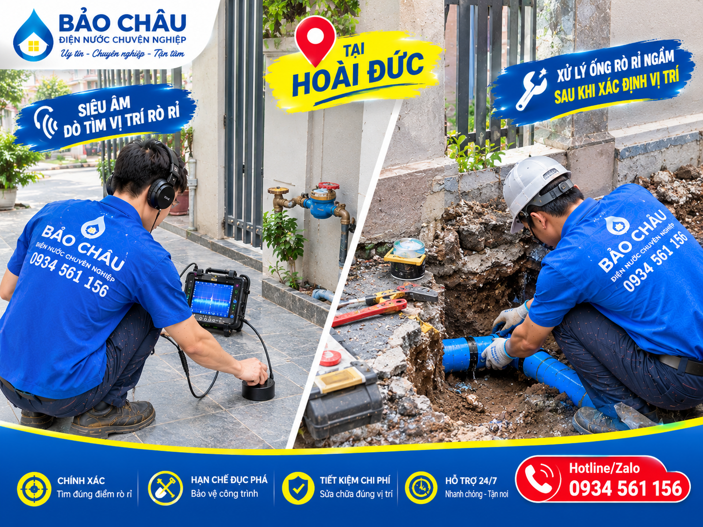 Siêu âm và xử lý sự cố nước rò ri ngầm ở Hoài Đức
