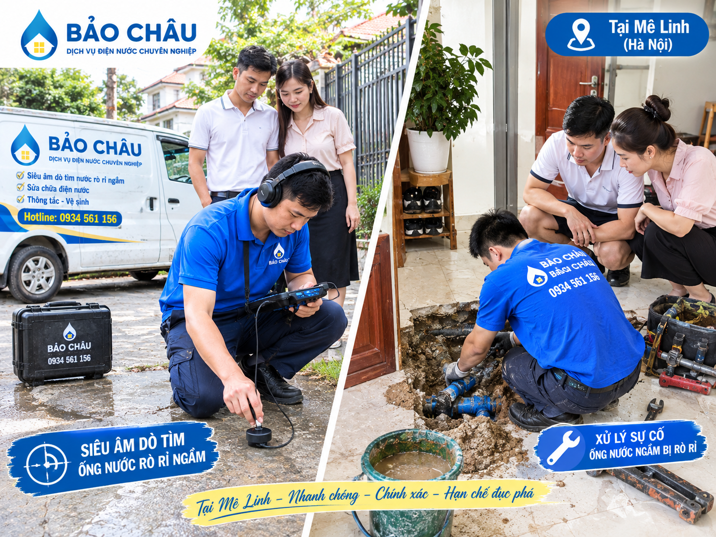 Siêu âm và dò tìm nước rò rỉ ngầm tại Mê Linh