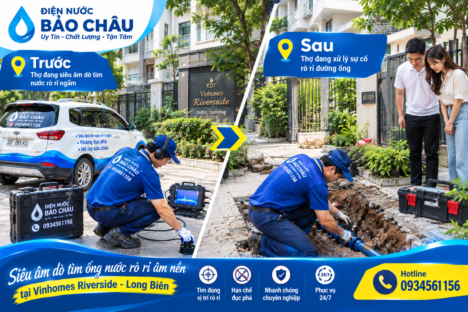 Siêu âm và xử lý sự cố nước rò rỉ ngầm tại Long Biên