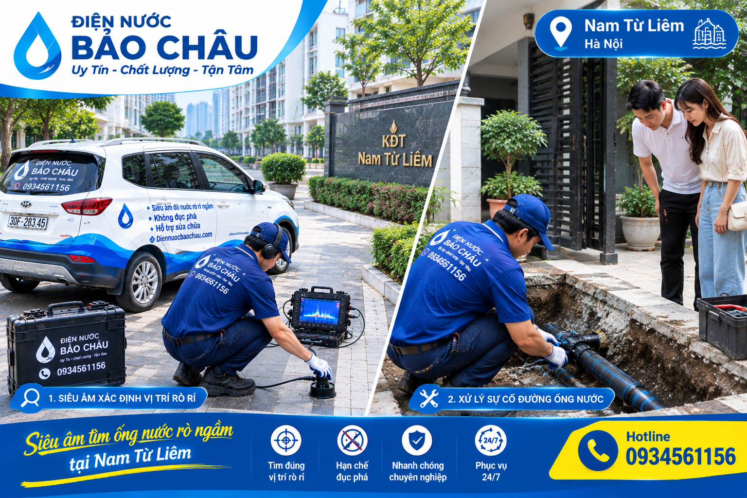 Siêu âm và sửa ống nước rò ngầm tại Nam Từ Liêm