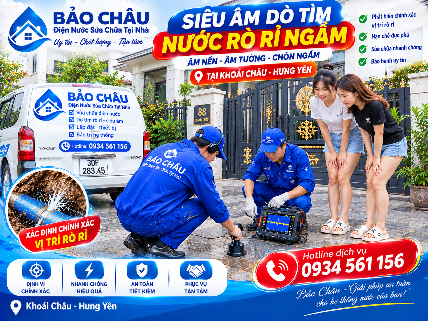 Sửa đường ống nước rò rỉ ngầm tại Khoái Châu