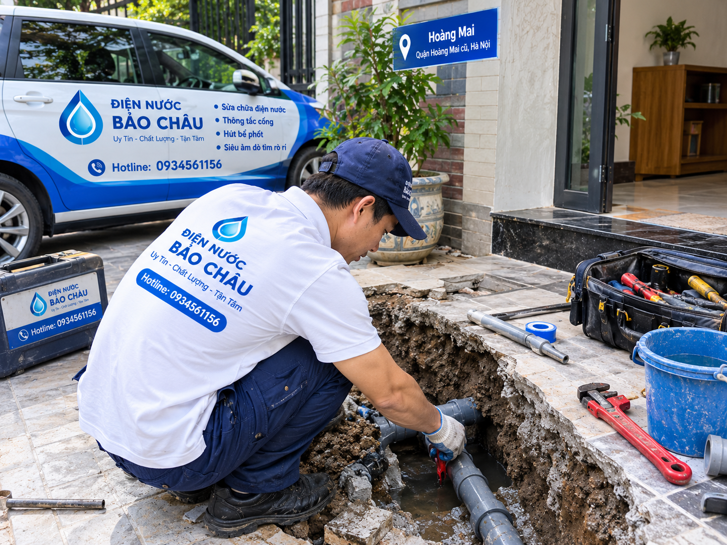 Sửa nước rò âm nền tại Hoàng Mai