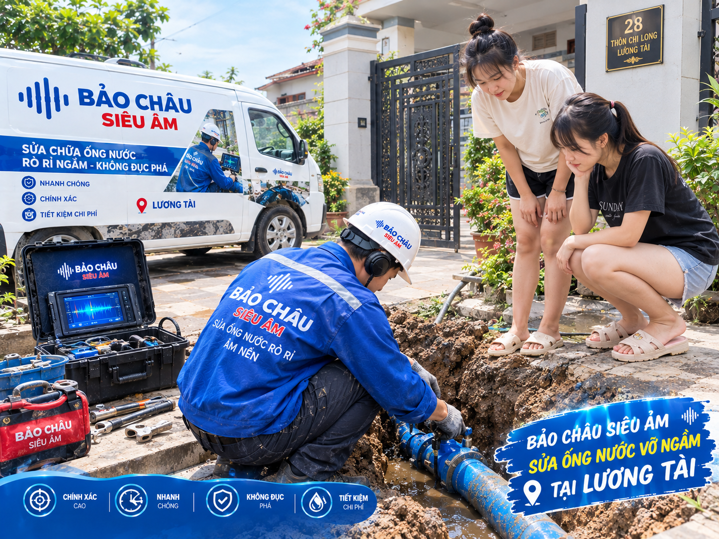 Sửa ống nước bục vỡ ngầm ở Lương Tài