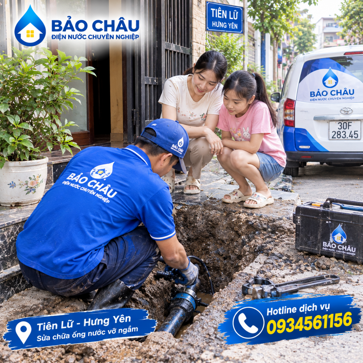 Sửa ống nước bục vỡ rò ngầm tại Tiên Lữ