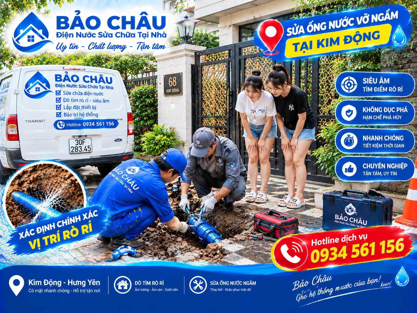 Sửa ống nước rò rỉ ngầm tại Kim Động