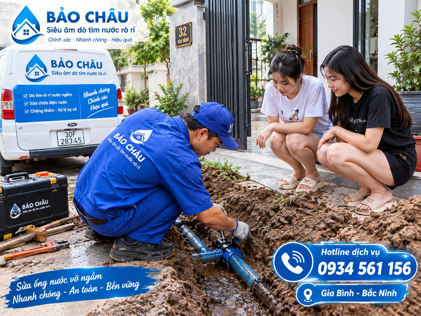 Sửa ống nước bục vỡ, rò ngầm tại Gia Bình