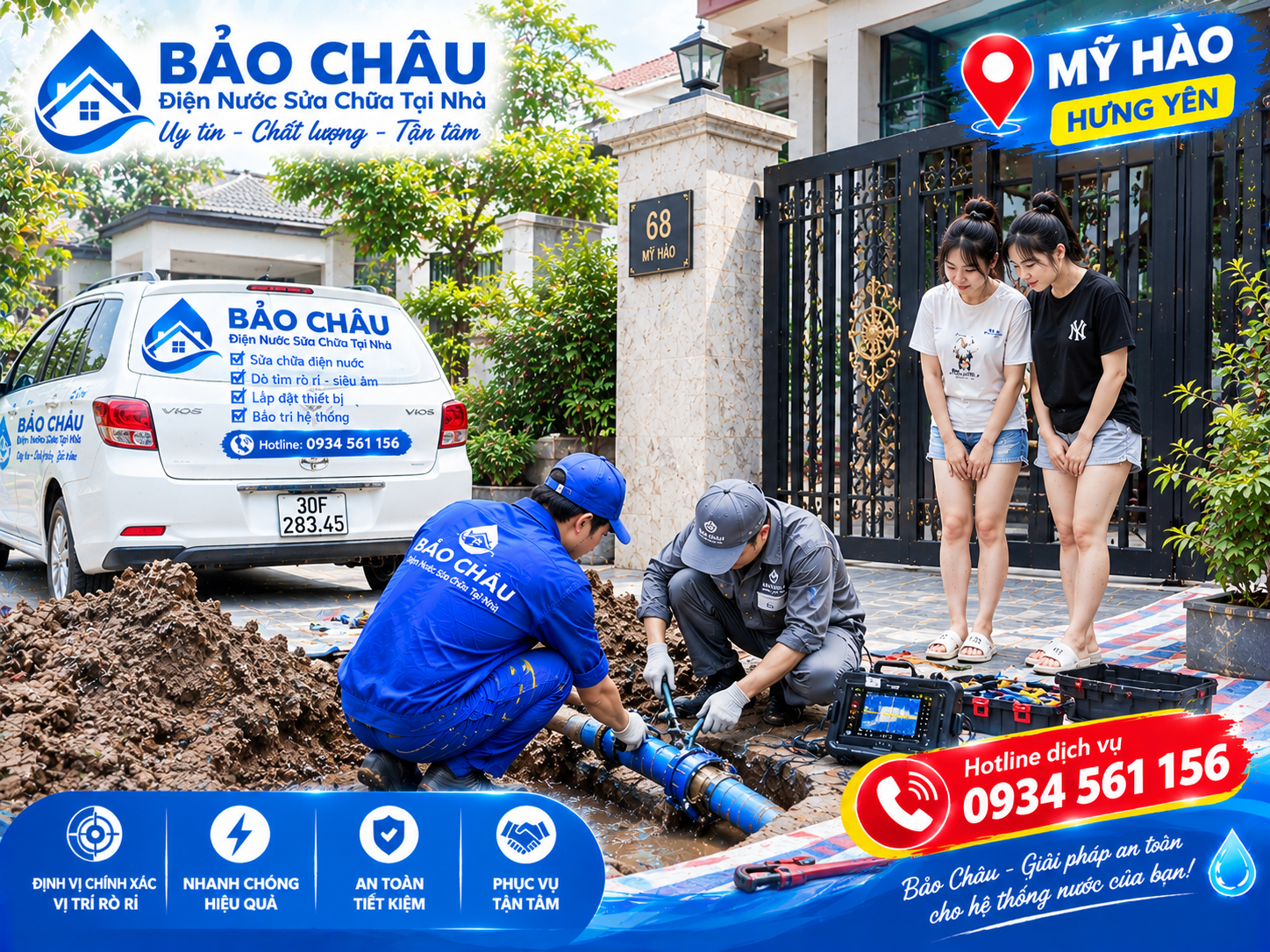 Sửa ống nước vỡ ngầm tại Mỹ Hào