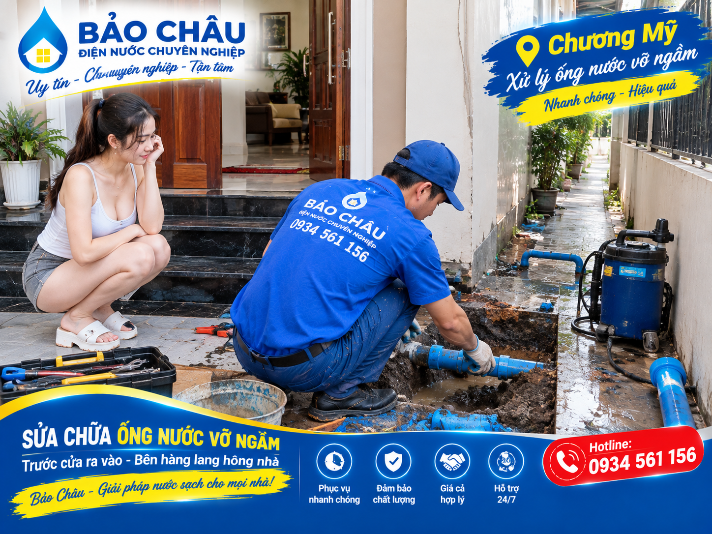Xử lý ống nước rò rỉ âm tường tại Chương Mỹ